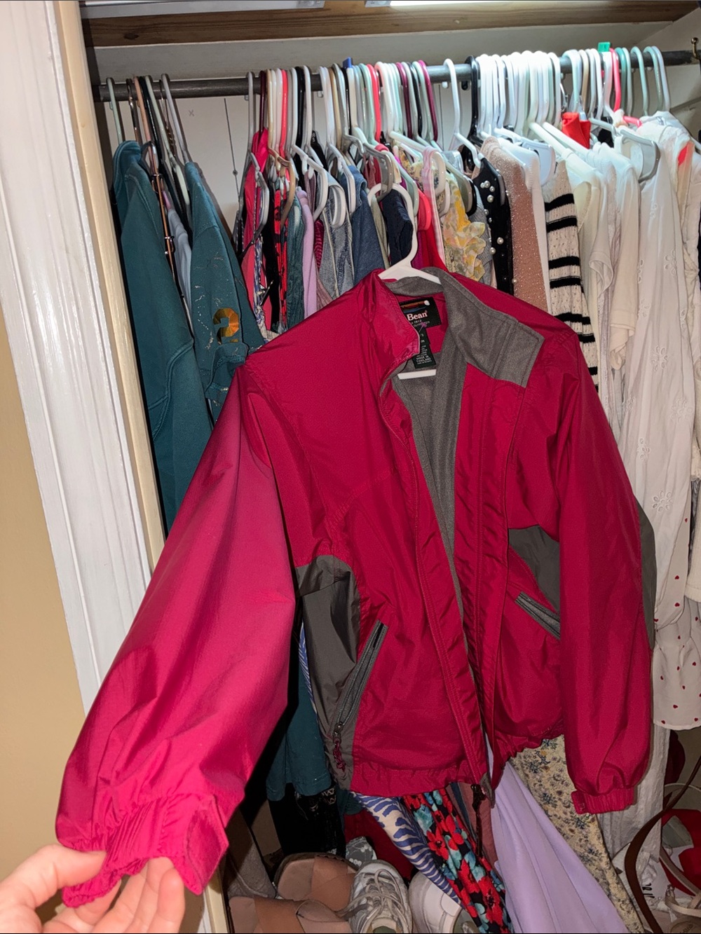 L.L. Bean Women's Magenta and Gray Windbreaker Jacket